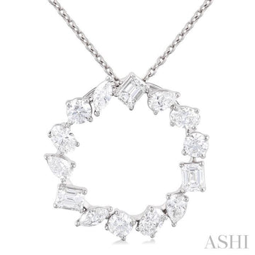 1 Ctw Circle Multi-Cut Diamond Fashion Pendant With Chain in 14K White Gold